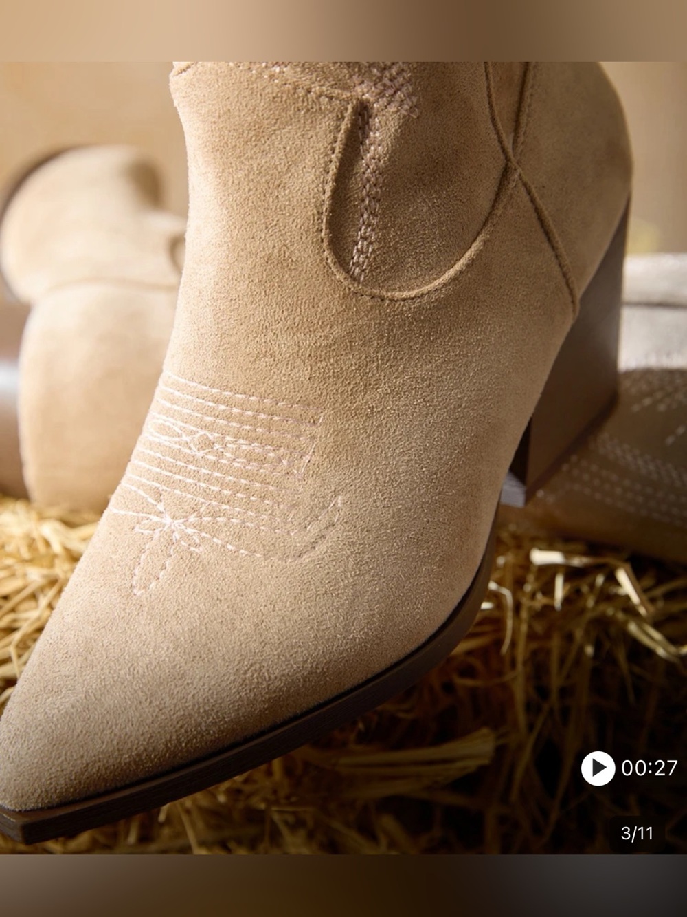 Cowgirl Boots Pointed Toe Block Heel Mid Calf Embroidered Faux Suede Size 6 36 - Picture 3 of 16